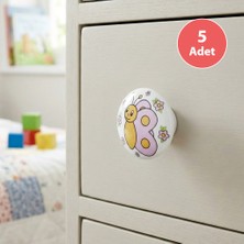 Eym 5 Adet Tomurcuk Porselen Düğme Kelebek Çocuk Odası Mobilya Kulp