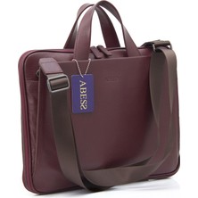 ABESS Premium Hakiki Deri Evrak Çantası - Lüks Gerçek Deri Laptop Çantası - Unisex İnce Tasarım Bordo (A5276B) | İş & Ofis
