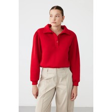 Facette Polo Yaka Zıbınlı Sweatshirt Kırmızı