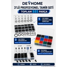 Deyhome 3’lü Profesyonel Tamir Seti 885 Parça – 225 O-Ring Conta, 560 Isıyla Daralan Makaron ve 100 Oto Klips Perçin