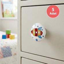 Eym 5 Adet Porselen Düğme Roket Çocuk Odası Mobilya Dolap Kulp