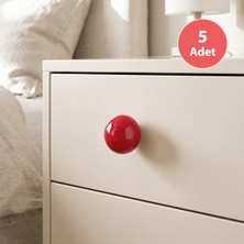 Eym 5 Adet Tomurcuk Porselen Top Düğme Kırmızı Çocuk Odası Kulp