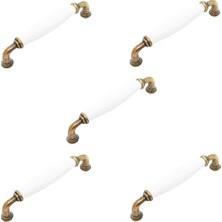 Eym 5 Adet Porselen Mobilya Dolap Kulp 128 mm Antik Sarı