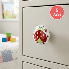 Eym 5 Adet Tomurcuk Porselen Düğme Uğur Böceği Çocuk Odası Mobilya Kulp
