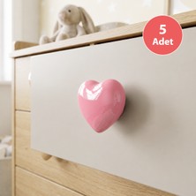 Eym 5 Adet Tomurcuk Porselen Çocuk Odası Pembe Kalp Mobilya Kulp