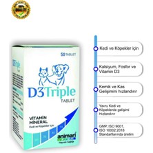 Animari D3 Triple 50 Tablet Kedi ve Köpek Kalsiyum, D3 Vitamini & Güçlü Iskelet Desteği