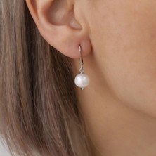 Nox Jewelry Rodyum Kaplama 925 Ayar Gümüş Beyaz Tatlı Su İncili Sallantılı Kadın Küpe- EP00110