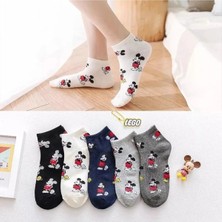 Uzn Socks 5 Çift Kadın Desenli Bilek Çorap Pamuklu Renkli Soket Çorap Günlük Çorap Seti