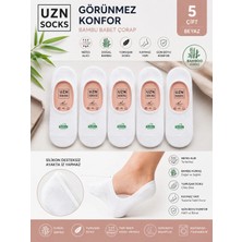 Uzn Socks 5’li Beyaz Dikişsiz Pamuklu Silikonlu Kaymaz Babet Çorap | Terletmez - Iz Yapmaz