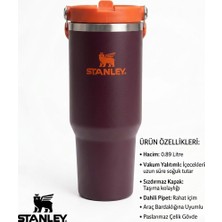 Özdemir Stanley Quencher Pipetli Paslanmaz Çelik Termos Bardak 0.89 L / 0.89 Litre - Bordo / Turuncu