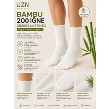 Uzn Socks 6 Çift Beyaz Bambu Çorap 200 Iğne Dikişsiz Lastiksiz Unisex Nefes Alan Yumuşak Günlük