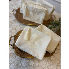 Elora Maison Karanfil Nakışlı Keten Makyaj Çantası, Aksesuar Çantası, Nakışlı Clutch