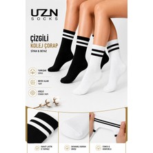 Uzn Socks 6 Çift Siyah Beyaz Kolej Çorap Pamuklu Spor Soket Çorap Unisex Günlük