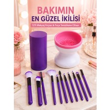 Renas Store Avantajlı Ikili Set 12’li Mor Makyaj Fırçası ve Elektrikli Makyaj Fırçası Yıkama Temizleme Cihazı