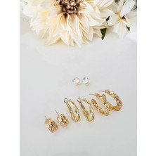 Devi Fashion Çoklu  Halka Gold Küpe Seti