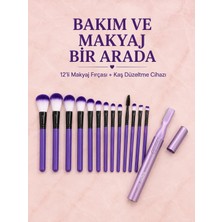 Renas Store Kaş Düzeltme Cihazı ve 12 Parça Makyaj Fırçası Seti Yüz Göz Makyajı ve Kaş Bakım Seti