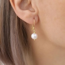 Nox Jewelry 14 Ayar Altın Kaplama 925 Ayar Gümüş Beyaz Tatlı Su İncili Sallantılı Kadın Küpe - EP00109