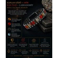 Yıldız Doğal Taş Sertifikalı Kaplan Gözü Akik Kan Taşı Siyah Hematit Silindir Kesim Kilitli Doğal Taş Deri Erkek Bileklik