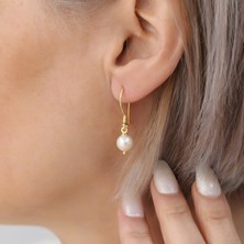 Nox Jewelry 14 Ayar Altın Kaplama 925 Ayar Gümüş Beyaz Tatlı Su İncili Sallantılı Kadın Küpe - EP00107