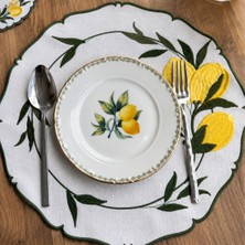 Linoriahome 2’li 40X40 cm Gardenya Kumaş Limon Desenli Amerikan Servis Seti – Yeşil Kenarlı
