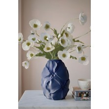 END Design Ticaret ve Market Flora Relief Kabartmalı Bioplastik Vazo 20CM – 3D Çiçek Motifli Lüks Tasarım Obje, Modern Minimalist Ev Aksesuarı Lacivert (Çiçekler Dahil Değildir)