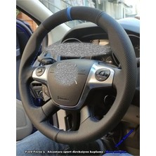Stilix Garage Focus 3 Araca Özel Direksiyon Kılıfı Nubuk Noktalı Mavi Yüzüklü