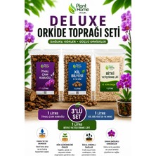 Plant Home Power Mix Deluxe Orkide Toprağı Seti – 3'lü Set | 1 Litre Ithal Çam Kabuğu + 1 Litre Kil Bilyesi (8-16 Mm) + 1 Litre Bitki Yetiştirme Lifi | Premium Orkide Dikim ve Saksı Değişim Seti