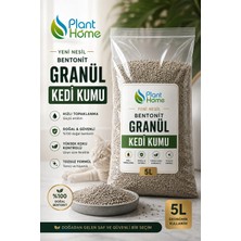 Plant-Home Yeni Nesil Bentonit Granül Kedi Kumu 5 L – Hızlı Topaklanan, Yüksek Emilimli, Koku Kontrollü