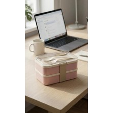 Yuzi Home Yuzi Iki Katlı Lunch Box Çatal Kaşıklı Beslenme Kutusu Sızdırmaz Yemek Taşıma Kabı