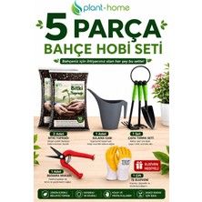 Plant-Home Bahçe Hobi Seti 5 Parça | 10 Litre Bitki Toprağı (2x5 Litre), Bahçe El Aletleri Seti, 1 Litre Sulama Kabı, Budama Makası ve Iş Eldiveni