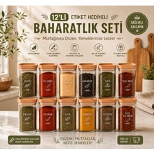 Yuzi Home 12’lı 350 ml Bambu Görünümlü Baharatlık Seti Etiket Hediyeli Sızdırmaz Kapaklı