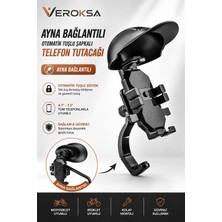 Veroksa Ayna Bağlantılı Motosiklet Telefon Tutucu Şapkalı Otomatik Kilitli 360° Döner Bisiklet Telefon Tutacağı