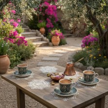 Ceki Home 6'lı Dantel Kahve Sunumluğu 15X15 cm Asorti Desenli Türk Kahvesi Seti