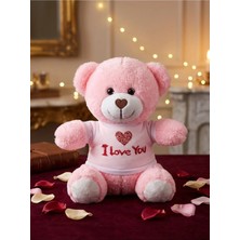 I Love You Baskılı Tişörtlü Pembe Ayıcık