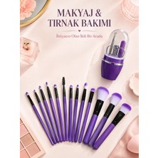 Renas Store Makyaj ve Tırnak Bakım Seti 12’li Mor Makyaj Fırçaları Manikür Pedikür Seti Günlük Kişisel Bakım Paketi