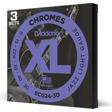 Happy Trend D'addario Elektro Gitar Telleri | Gitar Telleri E Gitar | Flatwound Telleri Elektro Gitar | En Popüler Tel Markası | ECG24-3D Krom | Paslanmaz Çelik | Jazz Light (11-50) | 3'lü Paket