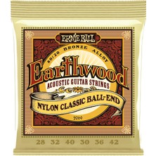 Happy Trend Ernie Ball Earthwood Halk Akustik Gitar Telleri Naylon, Şeffaf, Altın Renkli Ball Uçlu, 80/20 Bronz, Ölçü 28-42
