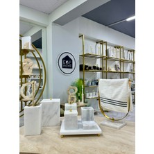Dekoratif Doğal Beyaz Mermer Kare Form 8 Parça Gold Top Banyo Seti