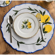 Linoriahome 2’li 40X40 cm Gardenya Kumaş Limon Desenli Amerikan Servis Seti – Mavi Kenarlı