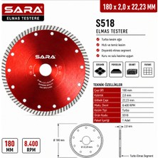 Sara S518 180 mm Turbo Hassas Mermer Kesme Diski – 2,0 × 22,23 Mm, Maksimum 8.400 Rpm