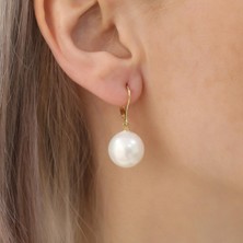 Nox Jewelry 14 Ayar Altın Kaplama Beyaz Tatlı Su İncili Sallantılı Kadın Gümüş Küpe - EP00103
