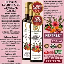3 x 250 ml Hibiskus, Kuşburnu ve Zerdeçal Özleri Sıvı Ekstrakt Karışımı Lokman Hekim Hayat