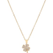 Yonca Zirkon Kolye Gold 45 cm