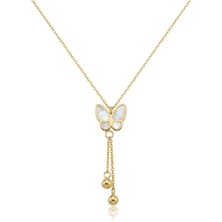 Çelik Kelebek Kolye Gold 45CM