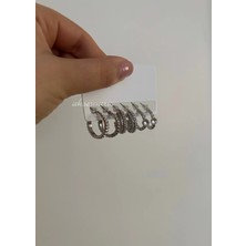 Aksesuaris Işıltılı Çoklu Halka Küpe Seti – Zirkon Taşlı Burgu & Vintage Minimal Kadın Küpe Kombini 6’lı Set