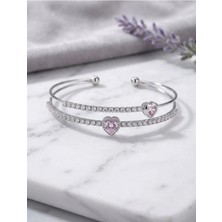 Vip Silver Pembe Kalp Taşlı Kelepçe