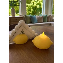 San Concept Limon Şekilli LED Mum & Peçetelik Seti /dekoratif Masa Üstü Aksesuar /modern Ev Dekoru(Sert Plastik)