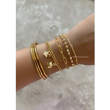 Aksesuaris 4'lü Gold Zincir Kadın Bileklik Set Kombin - Kelebek Gold Yıldız Dörtlü Kadın Bileklik Kombin