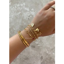 Aksesuaris 3'lü Gold Zirkon Taş Kalp Yıldız Charm Kadın Bileklik Set