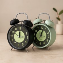 Twin Bell Metal Masa Çalar Saat 11 cm – Pilli, Işıklı, Fosforlu